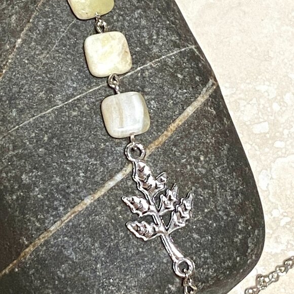 2/$20, Yellow Calcite Leaf Branch Necklace, Genuine Gemstone Stainless Chain - Picture 10 of 14